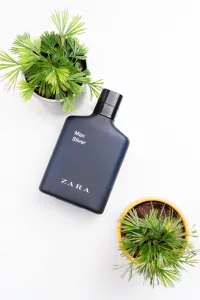 Men's Perfume Bottle On White Background With Plants